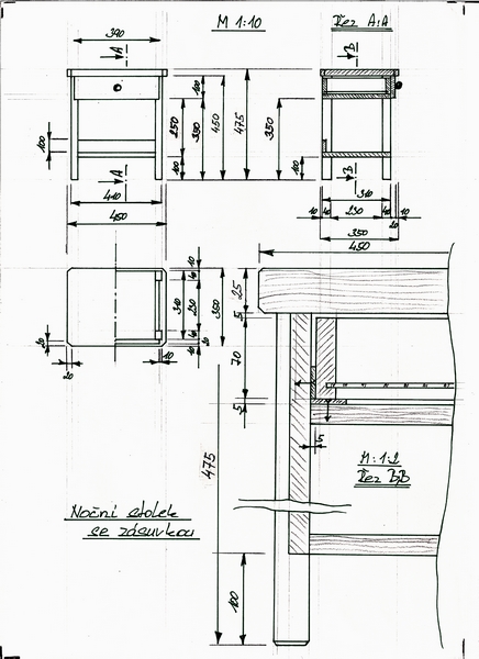 Noční stolek výkres